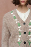 Cardigan Piper aux lys travaillés à la main en mélange alpaga tricoté