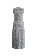 Cherbourg Sleeveless Tweed Midi Dress in French Bouclé with Metallic Threads