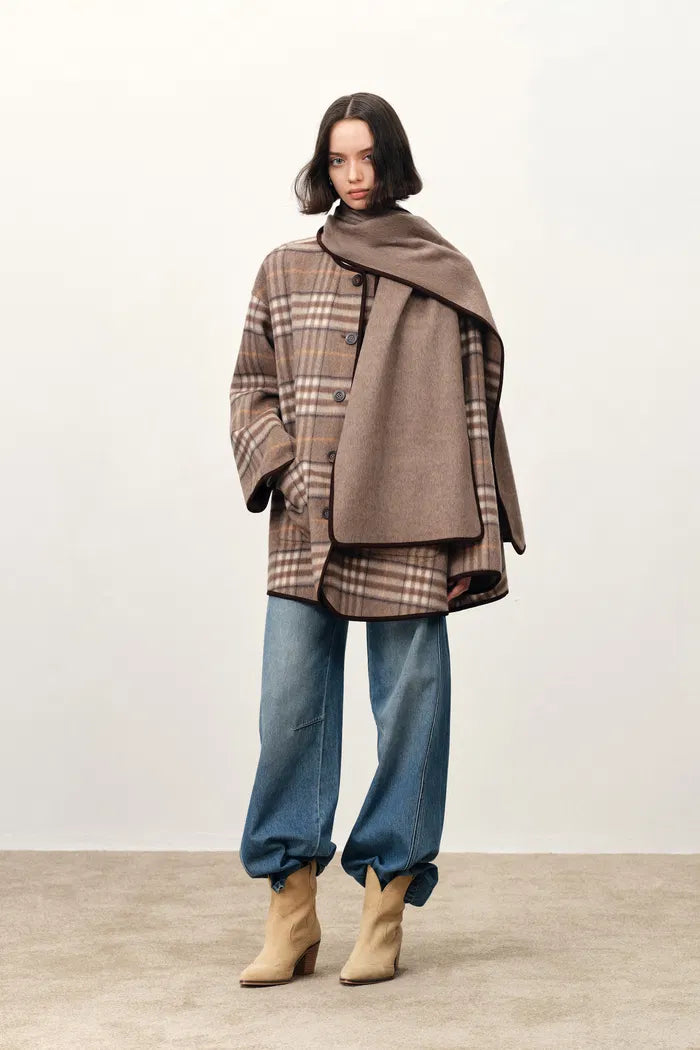 Cecilia Reversible Double Face Short Coat in Wool Cashmere Blend