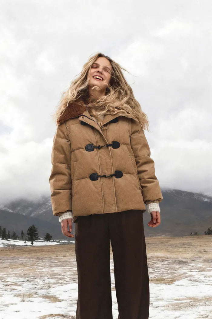 Emma Detachable Down Jacket in Cotton Corduroy