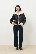 Catherine Vintage Shearling Bomber Jacket in Vegan Leather