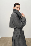 Delia Herringbone Trench Style Coat in Lightweight Merino Wool
