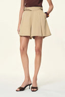 Charlotte Pleated Adjustable Waist Buckle A Line Skort in Lightweight Twill