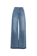 Jeans Echo de Pierna Ancha en Denim de Algodón