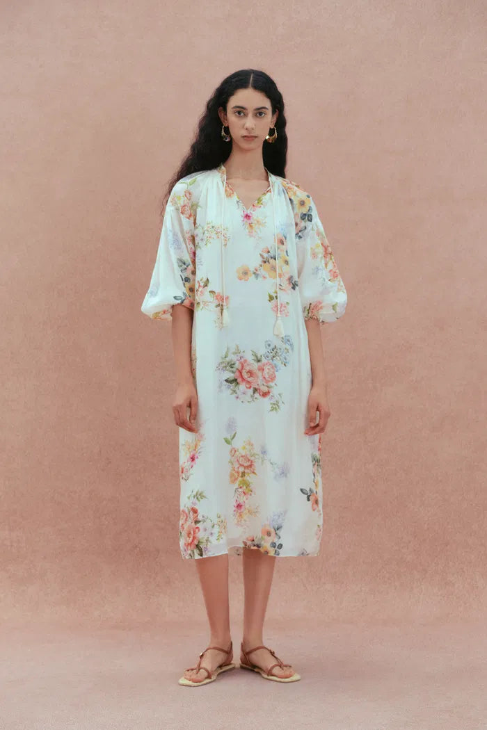 Lou Flora Long Sleeves Dress in Silk-Linen Blend fbrq.com Lou Flora Long Sleeves Dress in Silk-Linen Blend fbrq.com
