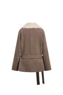 Ruth Herringbone Belted Low Waist Coat in 100% Wool