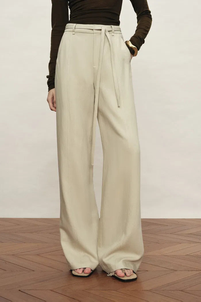 Erica Thin Waist Wide Leg Relaxed Pants in Tencel Linen Blend