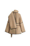 Manteau en laine double face avec garniture cuir Lycoris en mérinos cachemire