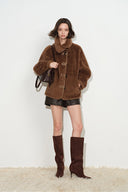 Hazel Brown Reversible Shearling Jacket in 100% Wool Pile