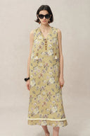 Sienna V Neck Flora Print Dress in Linen