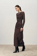 Robe maxi plissée à manches longues froncée Viet en tricot Tencel mérinos