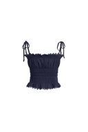Siena Smocked Tie Front Bandeau Top and Maxi Skirt Set in Linen Blend-Dark Blue