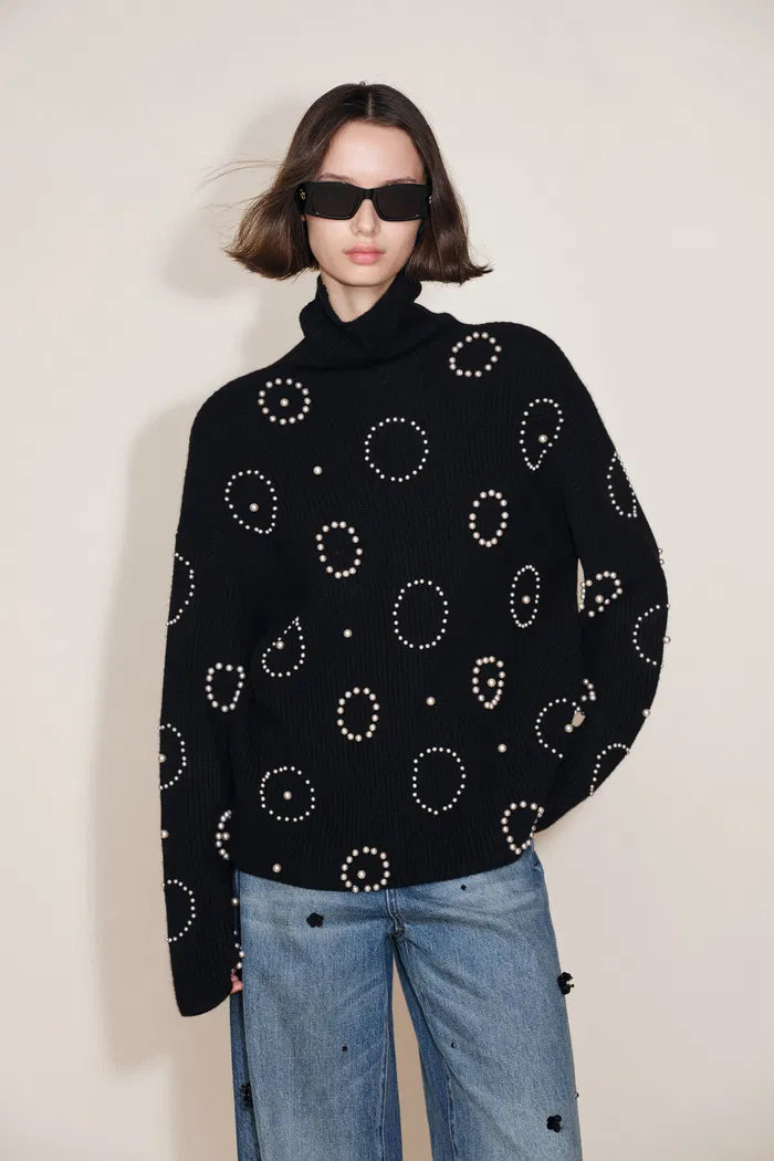 Sidney Beaded Turtleneck Sweater in Merino Wool