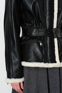 Athena Belted Shearling Padded Jacket in Vegan Leather