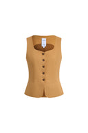 Suzane Handwork Gestikte Top zonder Mouwen met Geschulpte Rand in Linnenmix Stof