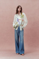 Brielle Oversized Flora Shirt in Silk-Linen Georgette