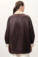 Holme Pelzkragen Stepplederjacke aus Kunstleder