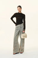 Thalia Devoré Jeans in Composite Denim-Washed Grey Denim