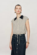 Nino Contrast Collar Sleeveless Shirt Top in Cotton Poplin