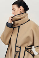 Manteau en laine double face avec garniture cuir Lycoris en mérinos cachemire
