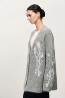 Cardigan Violet à travail manuel Cereus Flora en maille mélange alpaga