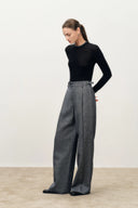 Pantalones con cintura ajustable Lillian en mezcla de lino y merino
