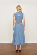 Vestido sin mangas de mezclilla con detalle de correa tejida Nova en mezclilla de algodón y lino