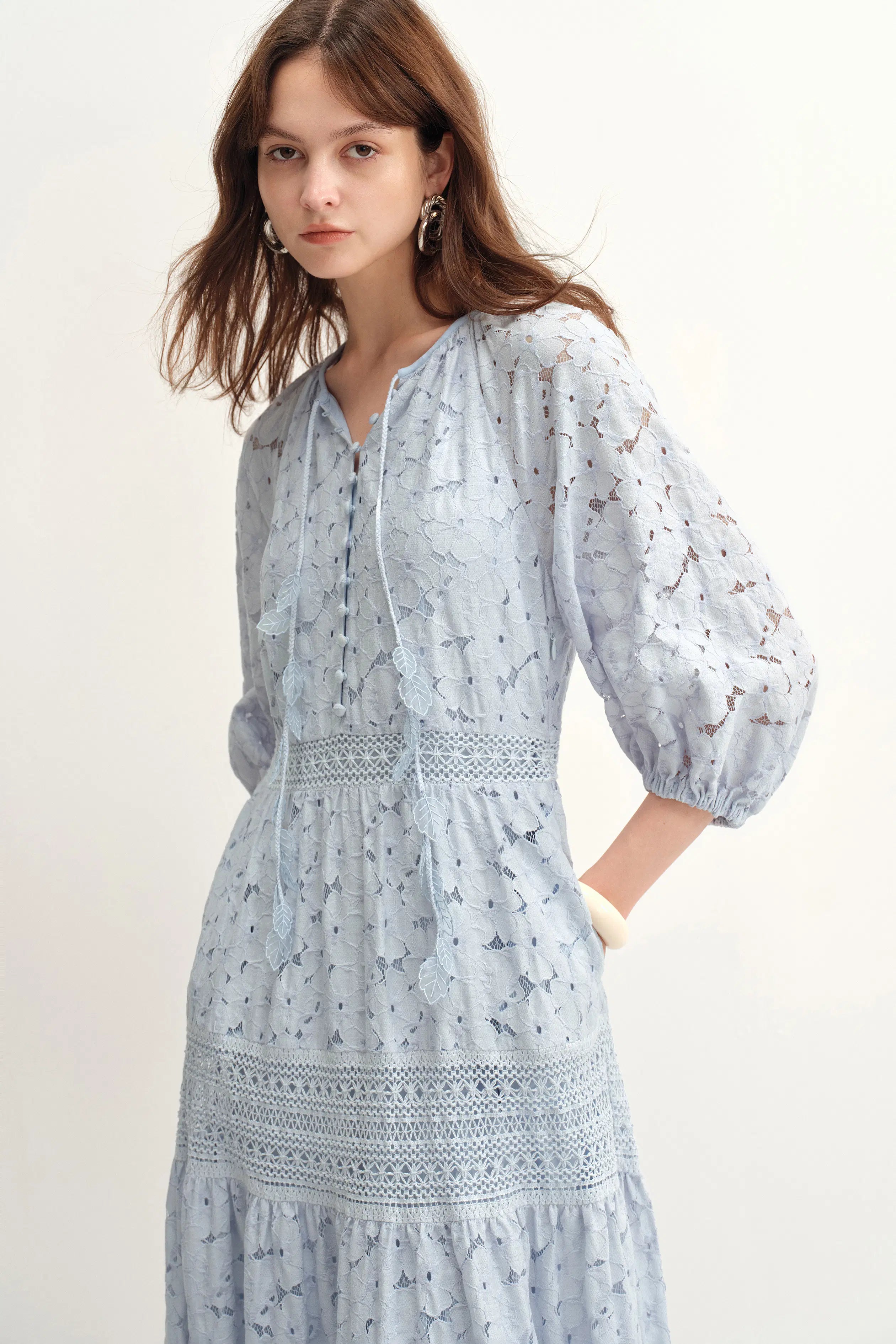 Nora Laced Open Knit Midi Dress XS