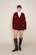 Cardigan Erica à col en V avec poney perlé en maille mélange laine mohair