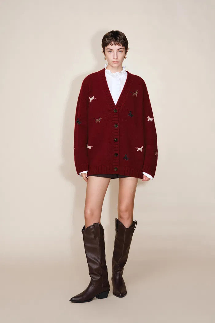 Erica V Neck Pony Cardigan in Merino Mohair Blend