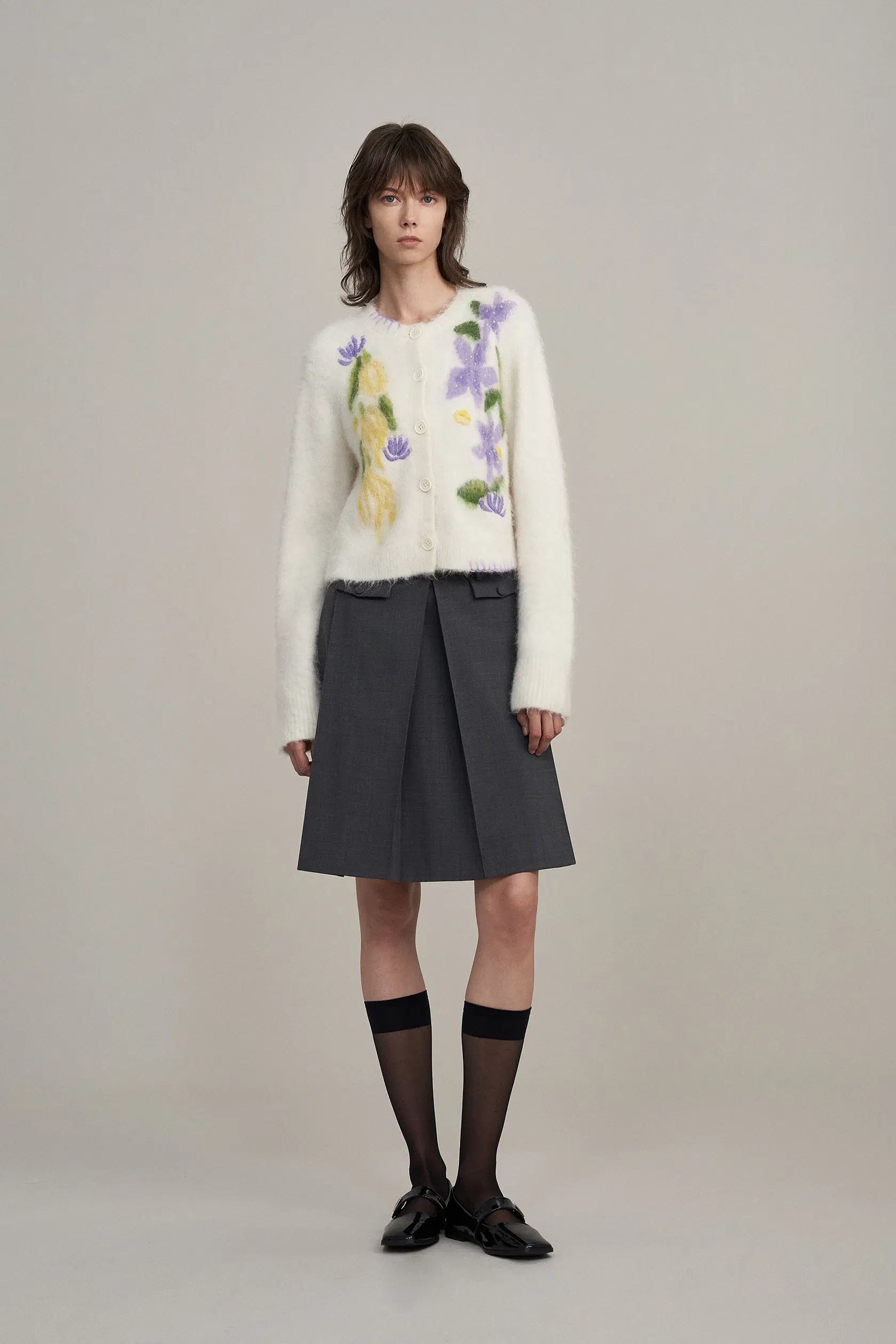 Cymbidium Hand Embroidered Flora Cardigan Alpaca Blend Knit