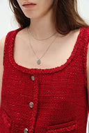 Ruby Red Handmade Silky Ribbon Tweed Vest