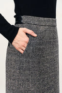 Lola Leather Accent Straight Midi Skirt in Merino-Silk Welsh Check