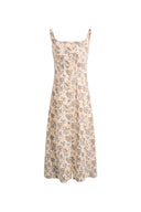 Scarlett Handpainted Waterlily Square Neck Fitted Sleeveless Dress in Cotton