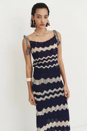 Cecilia Handcrafted Contrast Crochet Strap Sleeveless Top in Cotton-Linen Blend