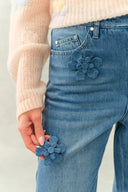 Margaux 3D Floral Slit Jeans in Cotton Denim