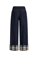Léa Umgeschlagene Kontrast-Karo Denim Jeans aus Raw Denim
