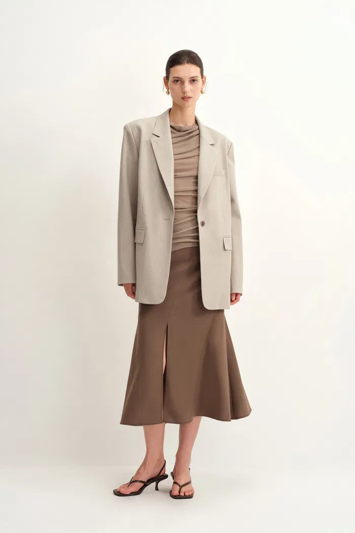 Cori Removable Leather Belt Blazer in Lightweight Wool Blend