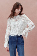 Quinn Handcrafted Button Loops Cut Out Crochet Cardigan in Cotton