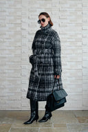 Gingham Plaid Lapel Wool Coat in Merino Cashmere Double Face