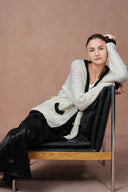 Prela Contrast Trimmed Knit Cardigan in Merino Wool