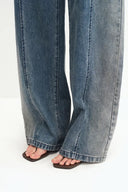 Paz Yellowish Baggy Washed Jeans in Cotton Denim