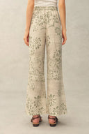 Diana Handwork Beads Crop Flare Pants in Linen Blend