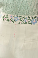 Danielle Waistband Embroidered Wide Leg Ankle Pants in Cotton Blend Texture