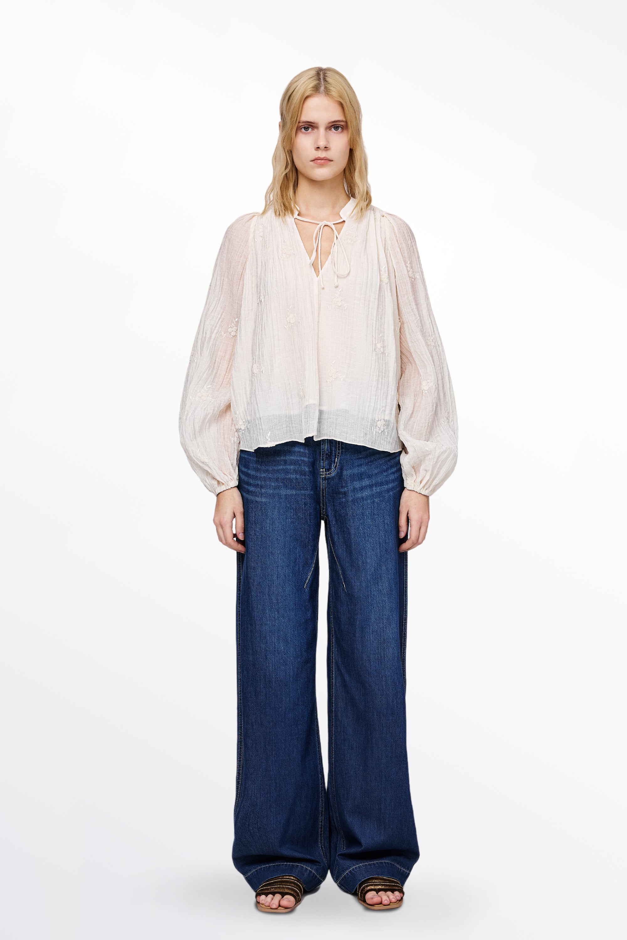Lucienne Pleated Embroidery Blouse in Tencel Blend