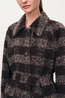 Camila Leatehr Accent Checkered Coat in Bouclé Wool
