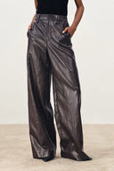 Nellie Elasticated Waist Wide Leg Trousers in Protein Leather