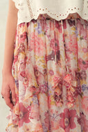 Amélie Hand-Painted Print Ruffle Skirt in Sheer Chiffon