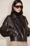 Levante Brushed Faux Leather Crop Biker Jacket in Faux leather