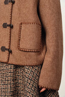 Carina Bestickter Kapuzen-Kurzmantel aus Merino-Alpaka-Twill